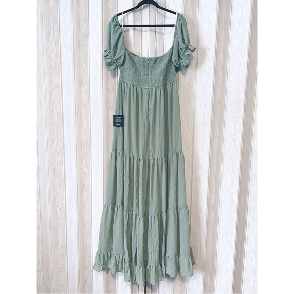 Lulus Exceptionally Gorgeous Sage Chiffon Off-the-Shoulder Maxi Dress Size XL NW - Picture 6 of 8